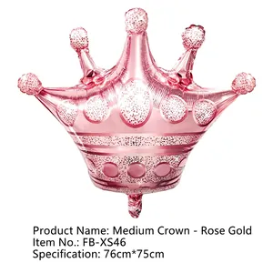 Detail of a rose gold crown foil balloon with glitter accents, size 76x75cm for parties