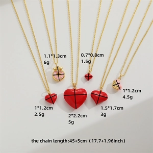 Fashionable red heart and pink donut pendant necklaces in various sizes on gold chains
