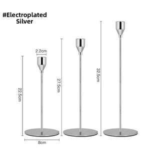 Macro view of electroplated silver iron candlesticks with various height specifications