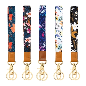 Floral Print Polyester Lanyard With Wrist Strap And Keychain For ID Card Holder Office Neck Strap For Women Keys Accessories