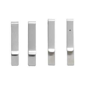 Macro detail of silver stainless steel spring clips with matte brushed finish for DIY