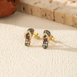 Colorful S925 silver flip-flop stud earrings with vibrant zircons and gold finish