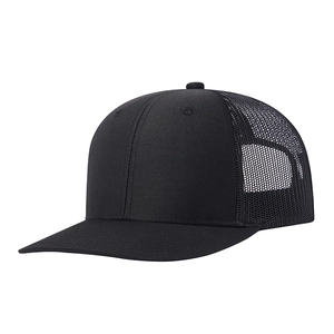 Classic black trucker hat with breathable mesh back and curved brim for outdoor sun protection