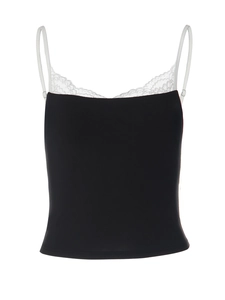 Camisole noire moulante avec bordure en dentelle blanche et fines bretelles blanches