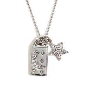 18K gold plated stainless steel necklace with star and moon square pendant charms