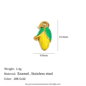 Enamel fruit pendant detail with dimensions 16.0mm height and 18K gold stainless steel finish