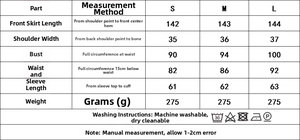 Size chart for lace print maxi dress with measurements for S, M, and L sizes
