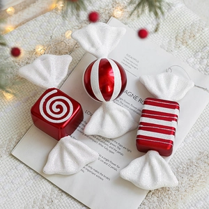 Christmas red and white striped candy ornaments with glitter for Xmas tree decoration