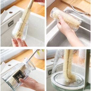 Long wooden handle cleaning brush for bottles and glasses with durable stiff bristles