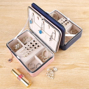 Portable PU leather jewelry organizer box with multi-functional storage compartments