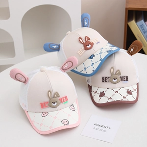 Kids Baseball Cap Breathable Mesh Cartoon Rabbit Ears Sun Protection Adjustable Hat For Toddler Boys Girls