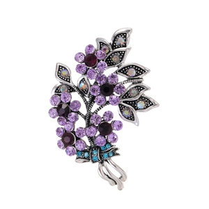 Vintage Crystal Flower Bouquet Leaf Brooch Zinc Alloy Rhinestone Corsage Pin For Women Wedding Banquet Jewelry Accessory