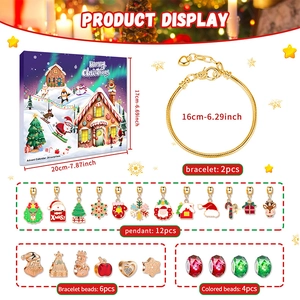 Christmas advent calendar set with unicorn beads and golden snake chain bracelets
