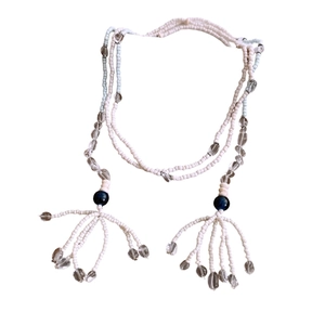 Ethnic multi-strand glass beaded necklace with blue focal beads and stylish tassels