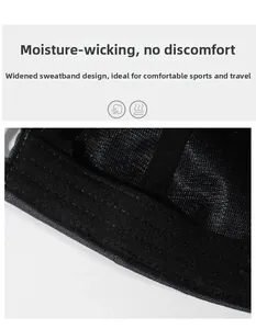 Detail of the widened sweatband on the inner mesh lining of a black baseball cap