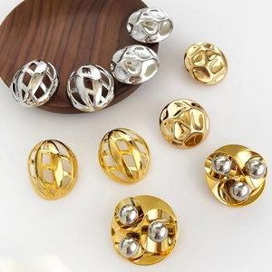 Minimalist gold and silver hollow geometric semi-circle earrings in modern vintage style
