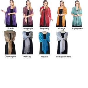 Sparkly metallic shawl with tassels in various colors for evening dresses and weddings