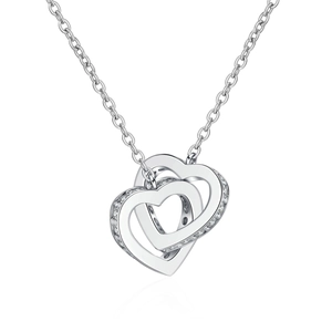 925 Sterling Silver Moissanite Necklace featuring double heart pendant on white background