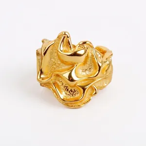 Modern Ins Style Irregular Molten Lava Texture Copper Ring For Women Minimalist Open Adjustable Gold Silver Plated Ring