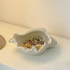 Conch Shell Ceramic Jewelry Tray Creamy White Glazed Shell Shape Organizer For Ring Necklace Earring Home Desktop Decor Elegant Dish