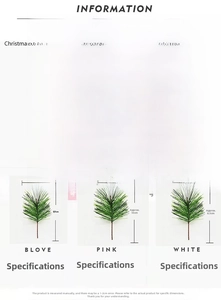 Size guide for artificial pine needles in small, medium and large with exact dimensions