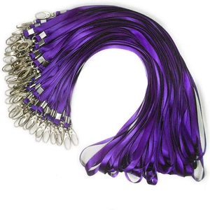 Bulk set of purple polyester lanyards with silver metal swivel lobster claw hooks