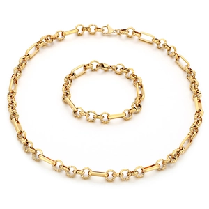 Set collana e bracciale in acciaio inossidabile dorato con maglie testurizzate e tonde