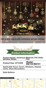 Detailed golden Christmas window stickers with Santa, reindeer and snowflake patterns