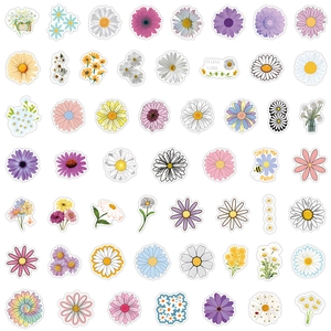 Close-up of colorful waterproof daisy flower stickers for skateboards and helmets