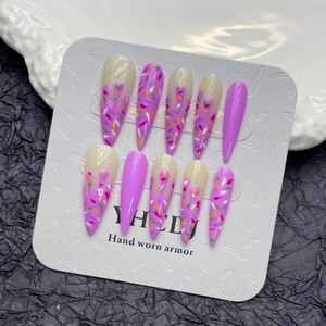 Handmade 3D Micro-Carved Press On Nails Pink Flowing Ice Cream Synthetic Resin Sweet Star Bow False Nails For Women