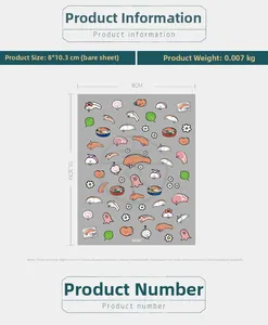 Close-up of KX047 Japanese nail stickers featuring cute sushi and ramen cartoon patterns