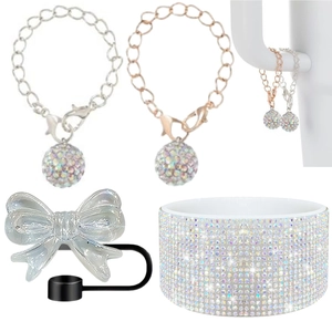 Sparkling rhinestone car interior set with crystal ball pendant and bow vent clip