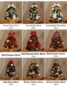 Various mini DIY Christmas trees in 40cm to 60cm sizes with LED lights and themes