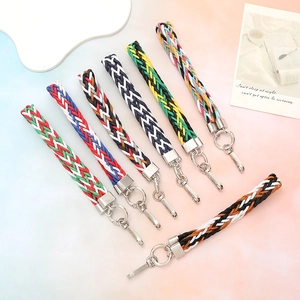 Colorful Woven Wrist Strap Keychain Lanyard Anti-Lost Mobile Phone Case Decoration Accessories For Women Girls Hand Weave Strap