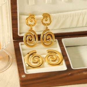Vintage Geometric Spiral Swirl Earrings 18K Gold Plated Stainless Steel Retro Minimalist Fashion Jewelry For Women