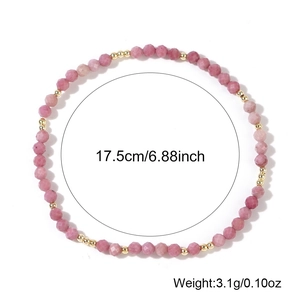 Pink natural stone beaded bracelet with gold spacers and 17.5cm elastic cord