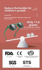 Lightweight 11.6g green kids sunglasses with FDA and CE certified silicone frames