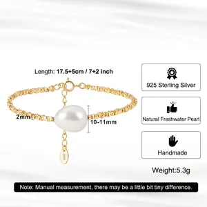 925 Sterling Silver Baroque Pearl Bracelet with Irregular Gold Beads and Adjustable Chain