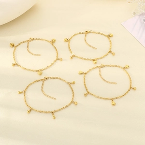 18K gold plated titanium steel anklets with heart and star charms in a set of four