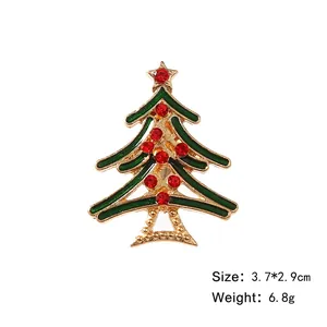 Detailed view of green enamel Christmas tree brooch with dimensions 3.7x2.9cm