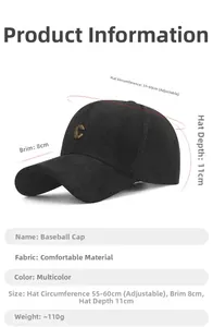 Tableau des tailles pour casquette noire avec lettre C dorée et texture à chevrons