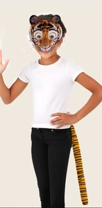 Kids' Halloween EVA tiger mask and striped tail set for festive cosplay party dress-up