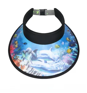 Detail of children sun hat featuring vibrant 3D ocean print and adjustable elastic strap