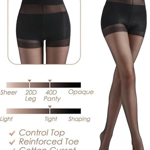 Sheer 20D black pantyhose with 40D control top for tummy tucking and body shaping