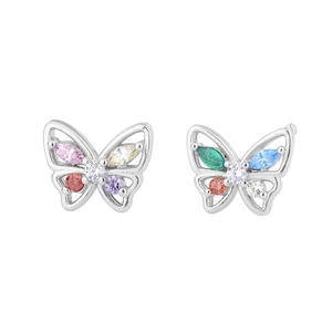 Minimalist S925 silver butterfly earrings with colorful marquise-cut zircon stones