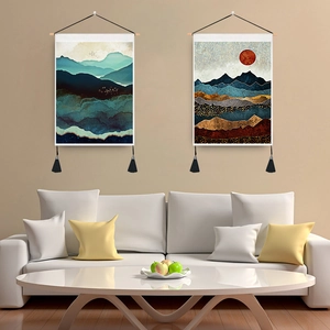 Modern Nordic mountain wall tapestries with hanging scrolls for minimalist living room decor