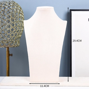 Beige velvet bust necklace display stand featuring dimensions of 29.4cm height and 11.4cm width