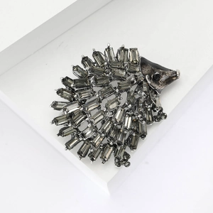 Chic alloy hedgehog brooch with sparkling dark grey rhinestones on a clean white background