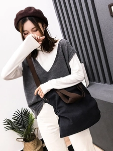 Sac fourre-tout en toile bleu marine avec large bandoulière marron et grande capacité