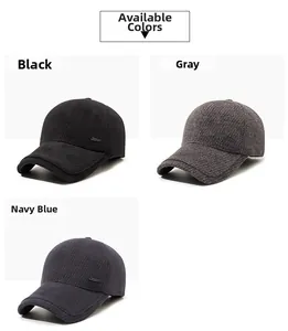 Three men's winter baseball caps in black, grey, and navy blue with warm fleece lining